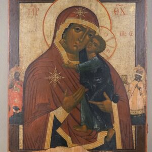 Икона «Пресвятая Богородица Толгская с предстоящими Святыми Димитрием Солунским и Димитрием Митрополитом Ростовским», дерево, левкас, темпера, золочение, 62 × 47,5см. Кострома, 1760-70-е годы, круг мастеров Вощина Василия Никитина (утраты)
